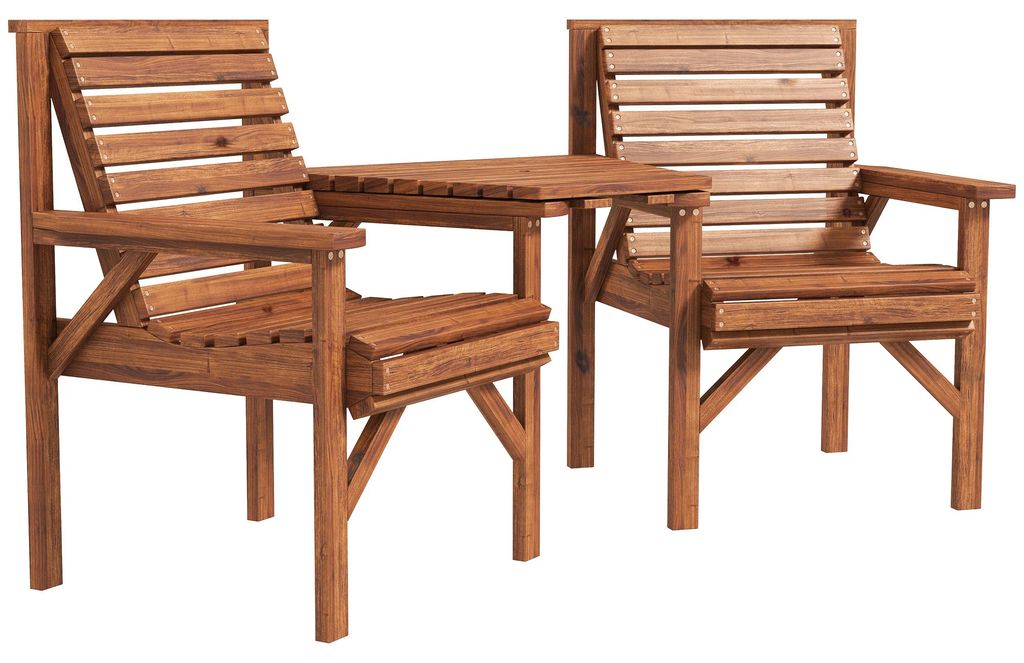 Bistro-Set 3-teilig aus Holz Wetterfest Gartenmöbel Set mit Lamellendesign Sonnenschirmloch Verkohlt
