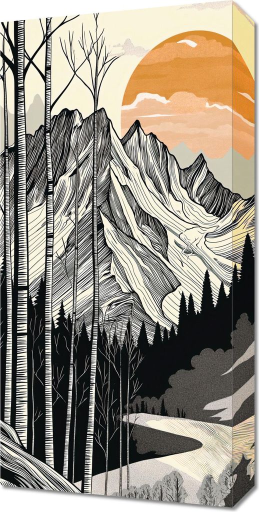 Bild 30x60cm Holzschnitt Berg
