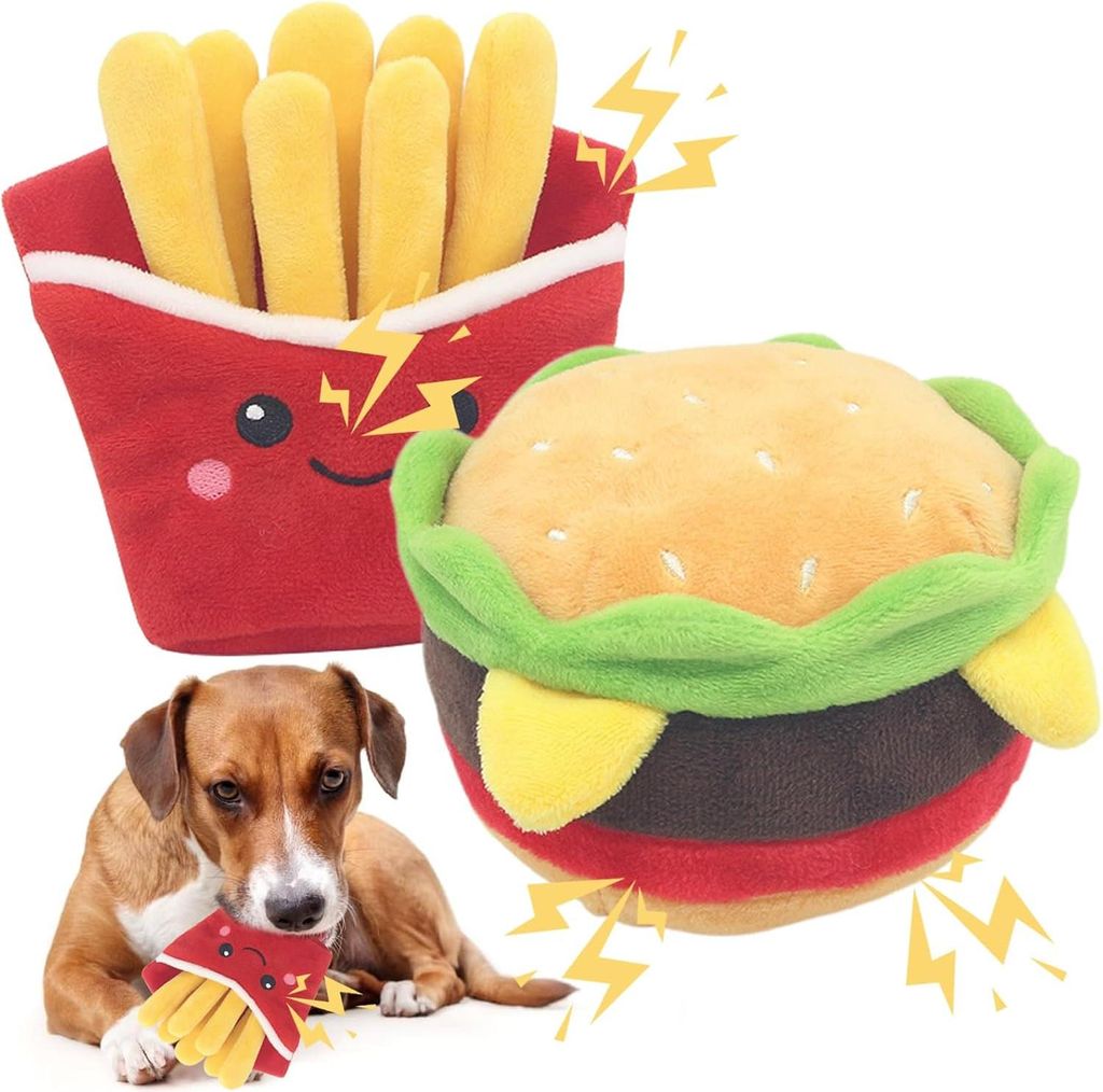2 Stück unzerstörbares Hundespielzeug für kleine Hunde - Hamburger und Pommes