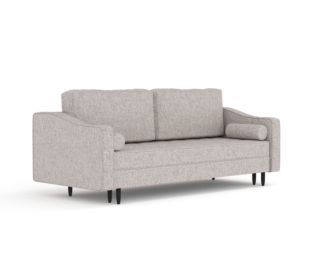 Schlafsofa Livia Interiors Zyia, 218x103 cm, Sofa mit Schlaffunktion und Bettkasten, 3-Personen Sofa, Sofabett, Hohe Beine, Webstoff Neve, Hellbraun
