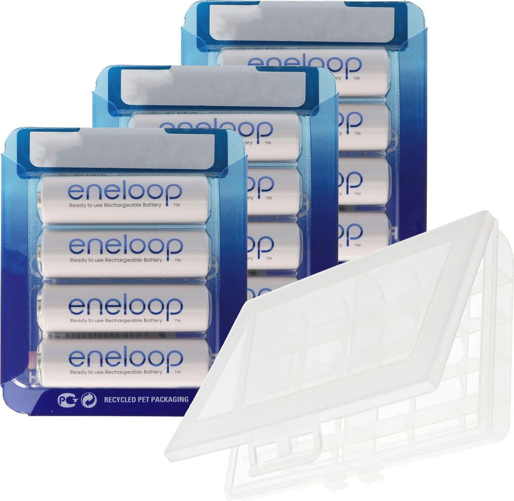 12er Panasonic eneloop Standard AA, Mignon Akkus, neueste Generation, max. 2000mAh, 2100 Ladezyklen mit AccuCell BOX10 Aktion 10+2 Gratis !