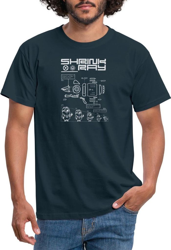 Spreadshirt Minions Bauplan Schrumpfstrahler Despicable Me Männer T-Shirt, XXL, Navy
