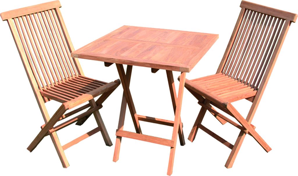 XL Teakholz Balkon-Set 3tlg. mit Tisch 80x80xm + 2 x Gartenstuhl Plantagenzucht