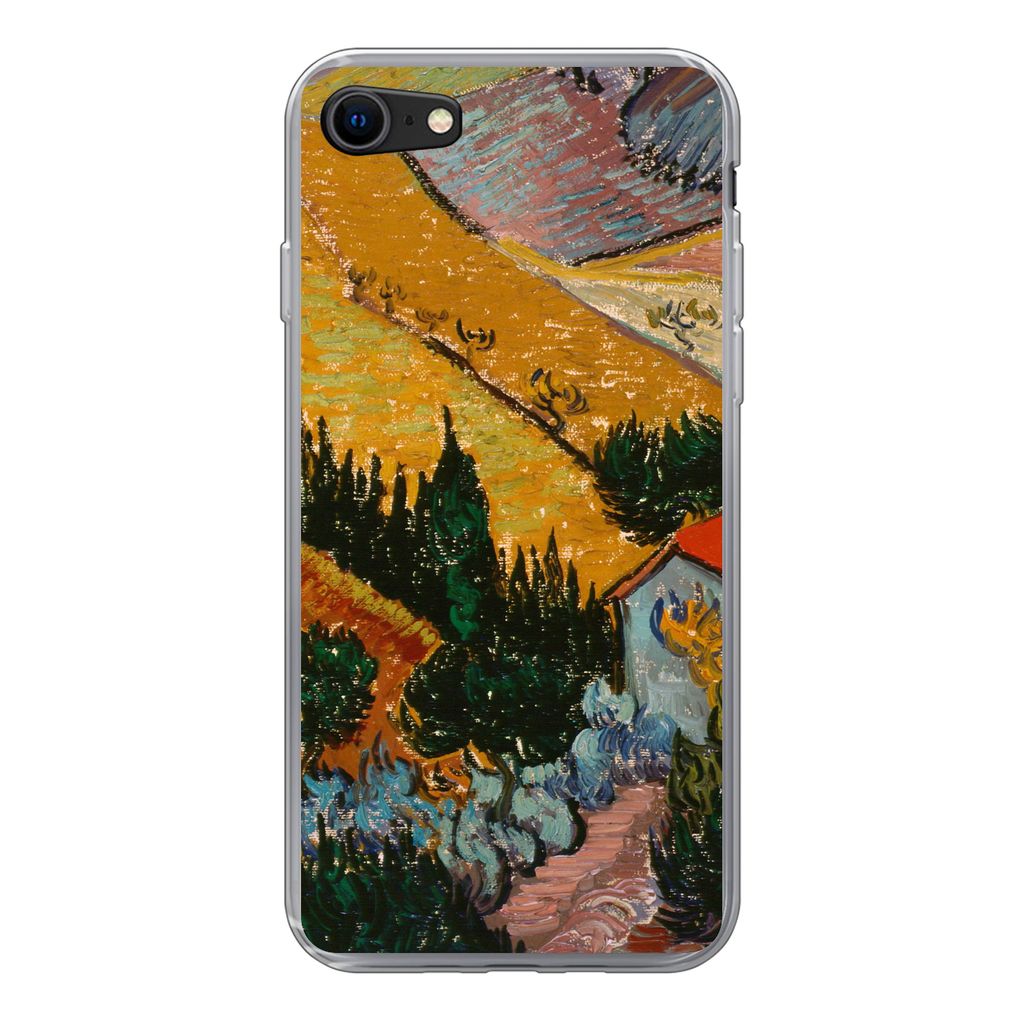 MuchoWow Handyhülle Schutzhülle Hülle für iPhone SE 2020 Landschaft mit einem Haus und einem Ackerbauern - Vincent van Gogh Silikon Softcase ...