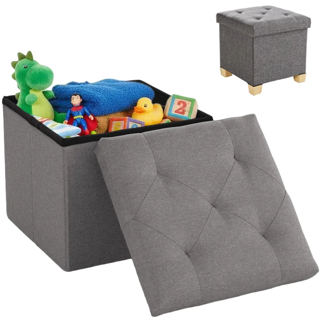 Gagnez de la Place avec ce Repose-pieds Coffre de Rangement Gris