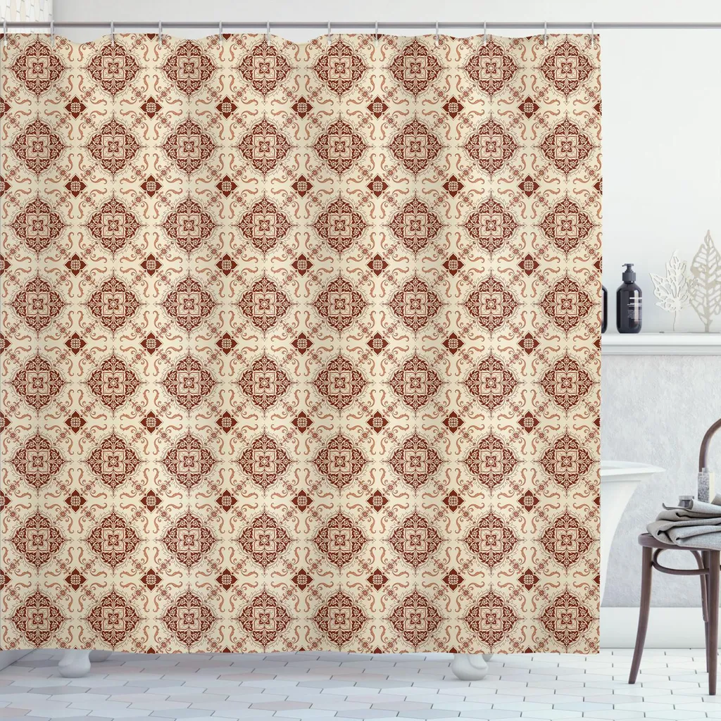 Tenda Doccia Boho ABAKUHAUS 175x200 - Pattern Geometrico Arancio