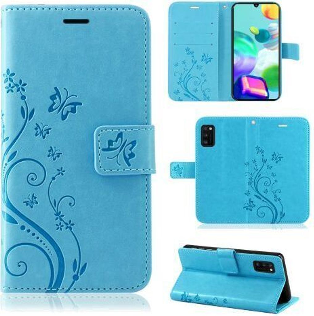 Handy Tasche für Samsung Hülle Handyhülle Blumen Flip Cover Wallet Case Etui Galaxy A40 SM-A405 Blau