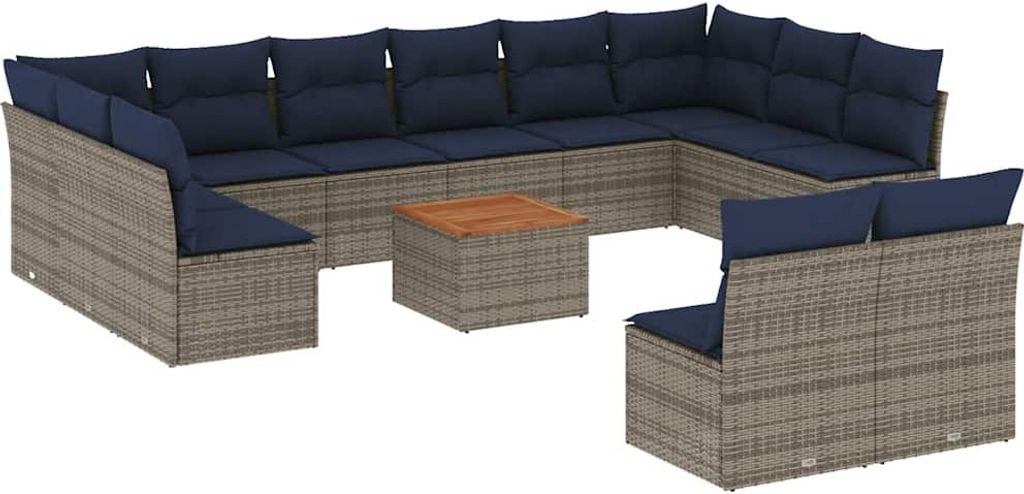 vidaXL 13-tlg. Garten-Sofagarnitur mit Kissen Grau Poly Rattan
