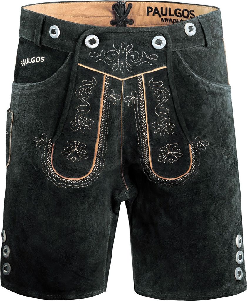 PAULGOS Herren Trachten Lederhose Kurz - HK2 - Echtes Leder - in 3 Farben erhältlich - Größe 44 - 60