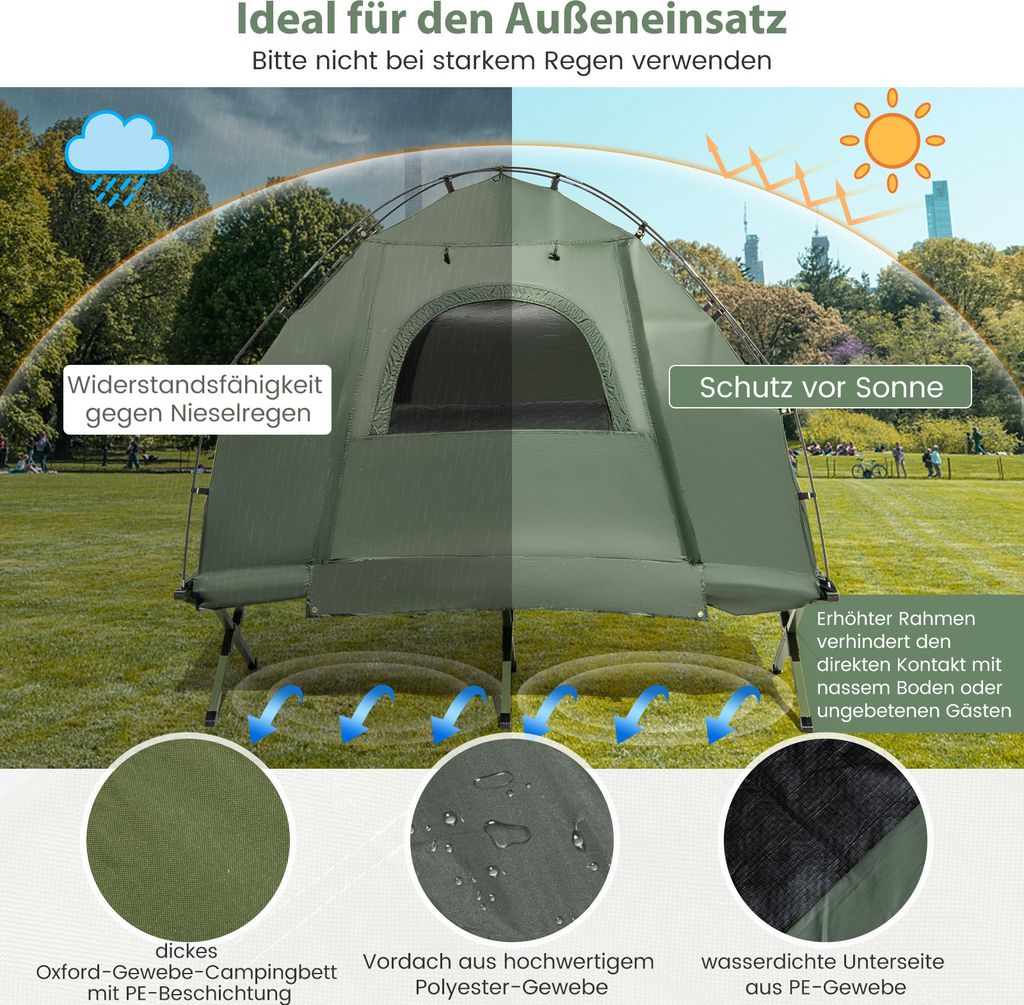 COSTWAY Feldbett mit Zelt, Campingbett mit Vorzelt, Produktbild 4