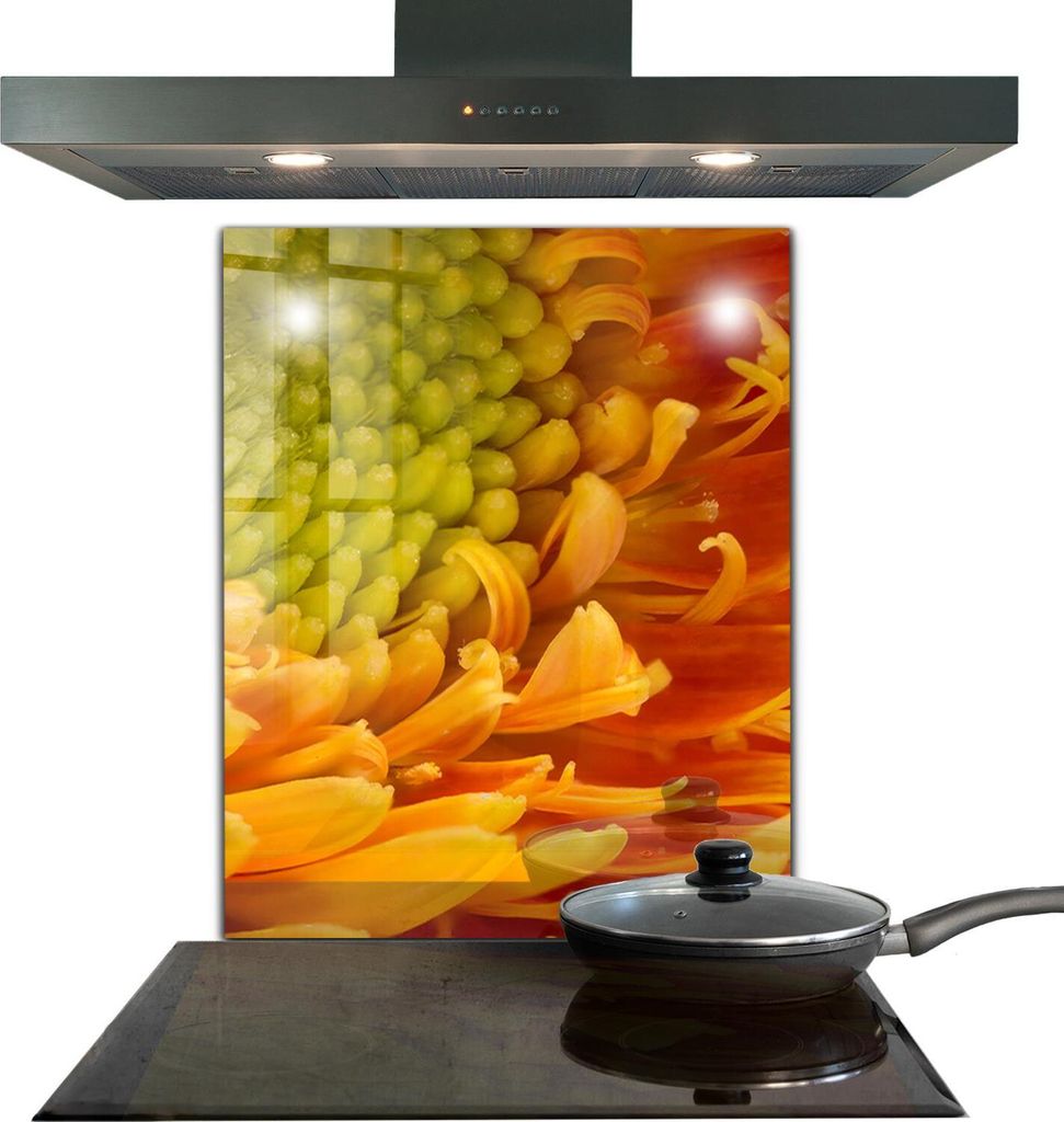 Spritzschutz aus Glas Küchenrückwand - Wandschutz für Herd und Spüle - 60x80 cm - Gerbera Blüte Orange