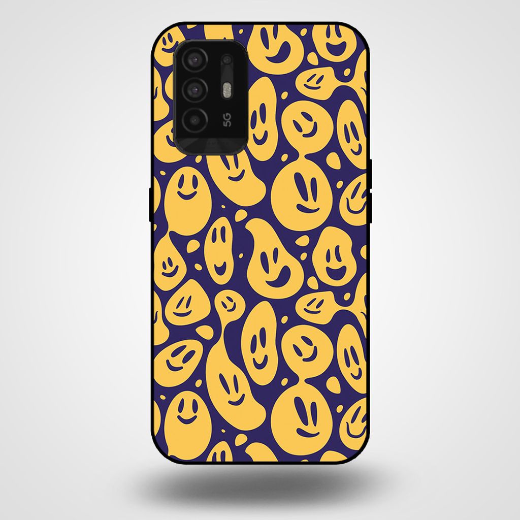 Smartphonica Handytasche für OPPO A94 5G mit Smiley Druck - TPU Rückseite Abdeckung Fall Emoji Design - Lila Gelb