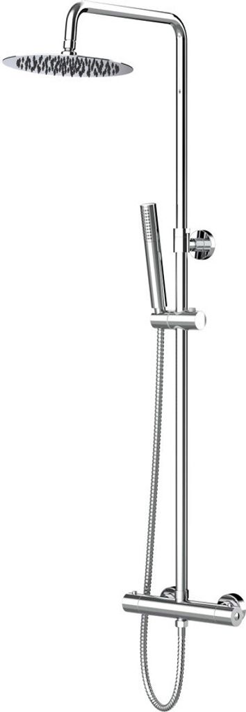 Duschsystem Set Chrom rund mit Regendusche Ø20 cm, Handbrause & Thermostat – Komplettdusche mit höhenverstellbarer Duschstange & Anti-Kalk-Funk...