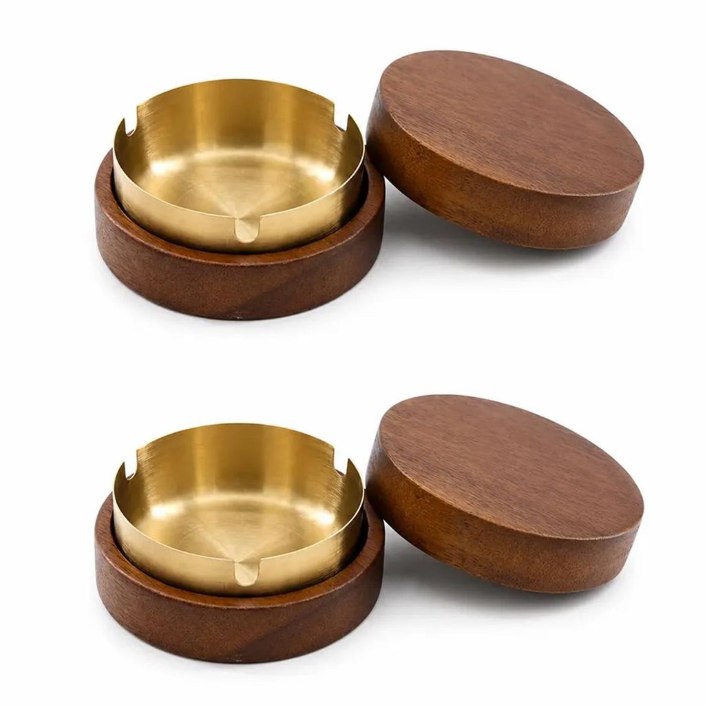 2 Stück Holz Aschenbecher mit Deckel und Produktbild 