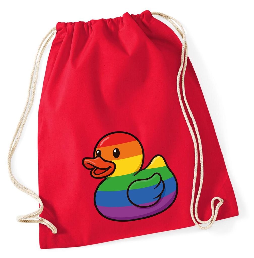 Huuraa Turnbeutel Quietscheente LGBTQ Pride Comic Gummiente 12 Liter Classic Red Baumwolle Rucksack Geschenkidee