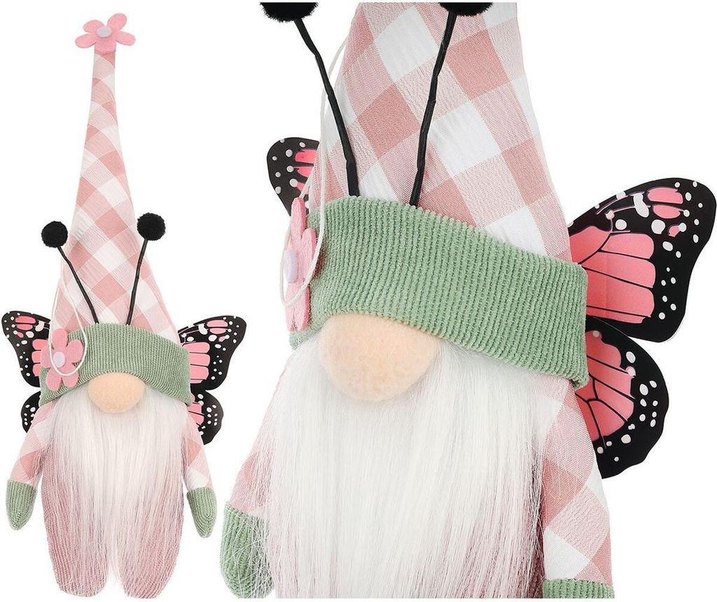 Deko-objekt Zwerg Frühlingsdekoration Zuhause Rosa Schmetterling 25cm
