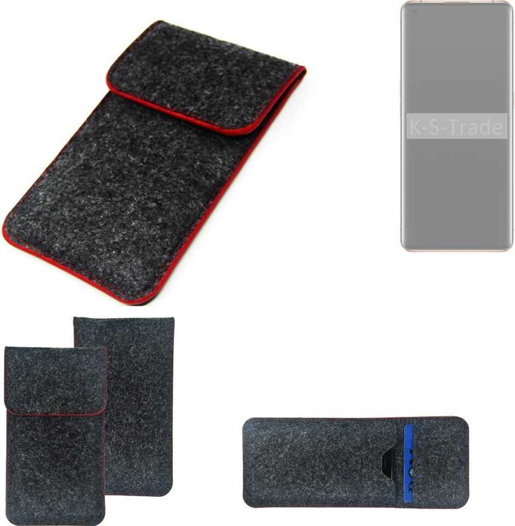 K-S-Trade Handy Schutz Hülle kompatibel mit Oppo Find X2 Pro Schutzhülle Handyhülle Filztasche Pouch Tasche Case Sleeve Filzhülle dunkelgrau roter