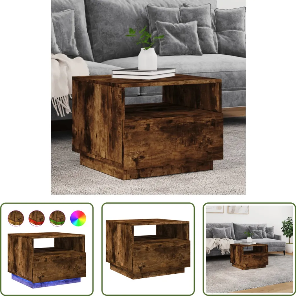 The Living Store Tavolino LED Rovere Fumo 50x40 cm | Qualità Casa