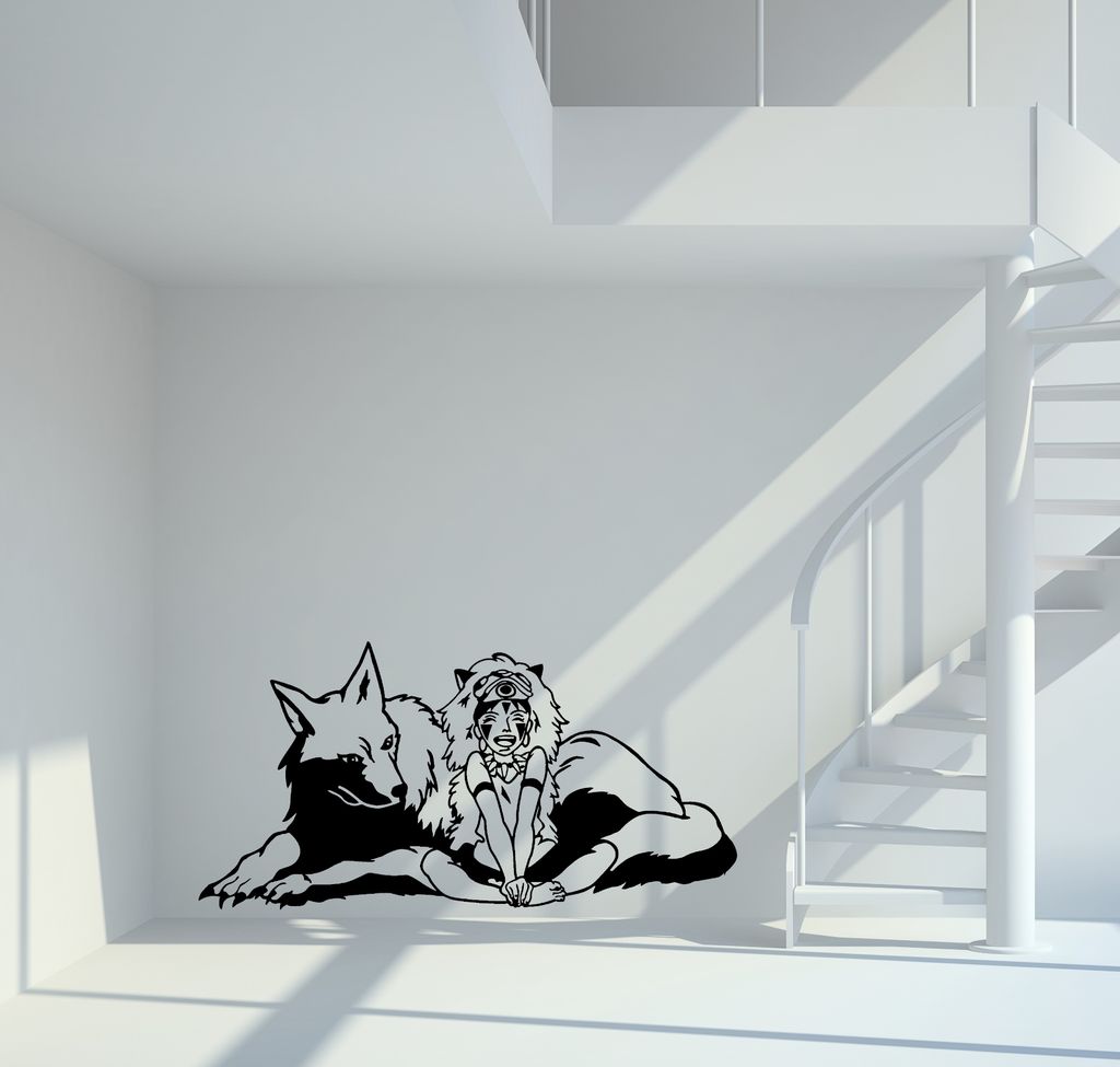 Wandtattoo Prinzessin Mononoke mit Moro Größe - M - ca. 50cm x 28cm