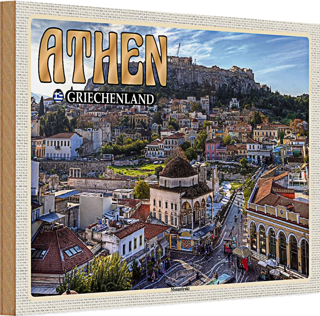 Holzschild Reise 30x20cm Athen Griechenland Monastiraki