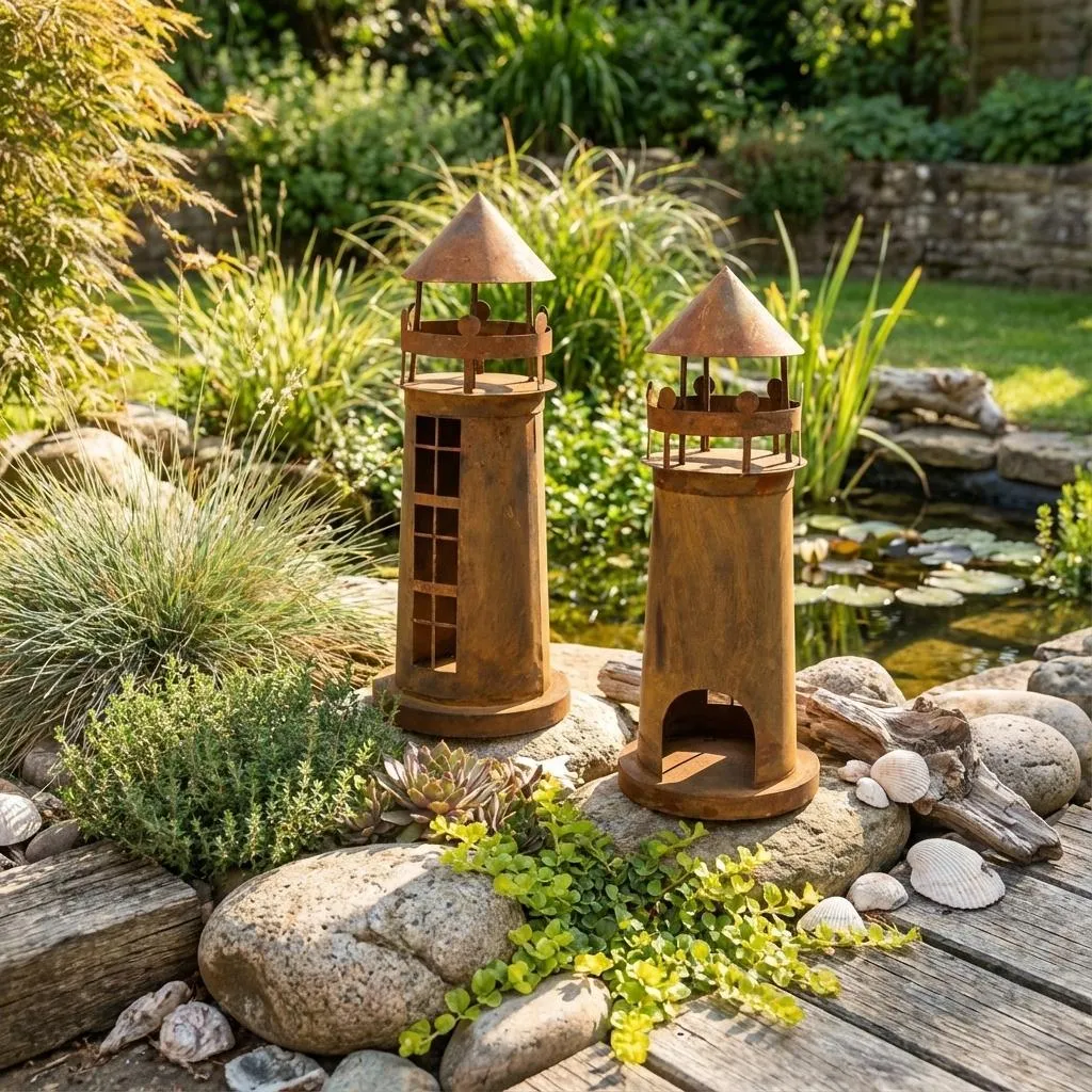 Lanterne de jardin design Corten avec éclairage LED étanche IP65 rustique - 12