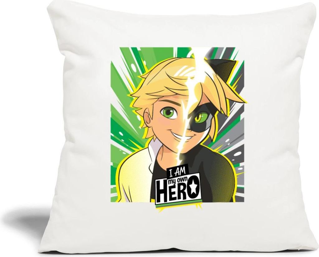 Spreadshirt Miraculous I Am My Own Hero Adrien Cat Noir Kissenbezug 45x45 cm, One size, Naturweiß