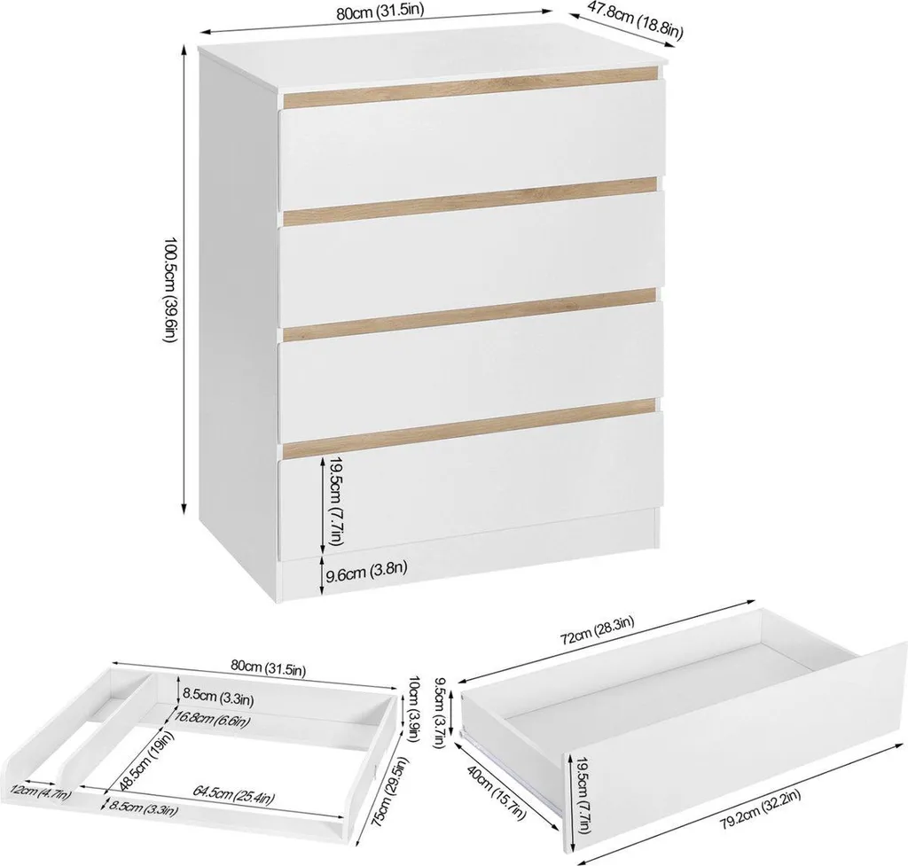 Commode bébé 4 tiroirs blanche, table à langer sécurisée et robuste - 3
