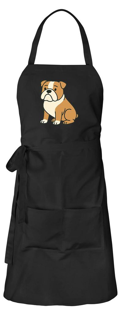 Huuraa Schürze English Bulldog Comic Bully Schwarz mit Taschen Baumwolle Kochschürze Geschenkidee
