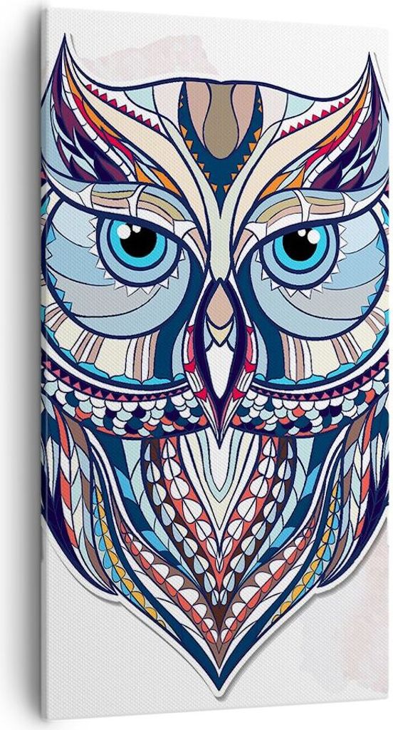 Bild auf Leinwand - Leinwandbild - Owl aztekische Tierwelt Grafik - 55x100cm - Wand Bild - Wanddeko - Leinwanddruck - Bilder - Kunstdruck - Wanddek...