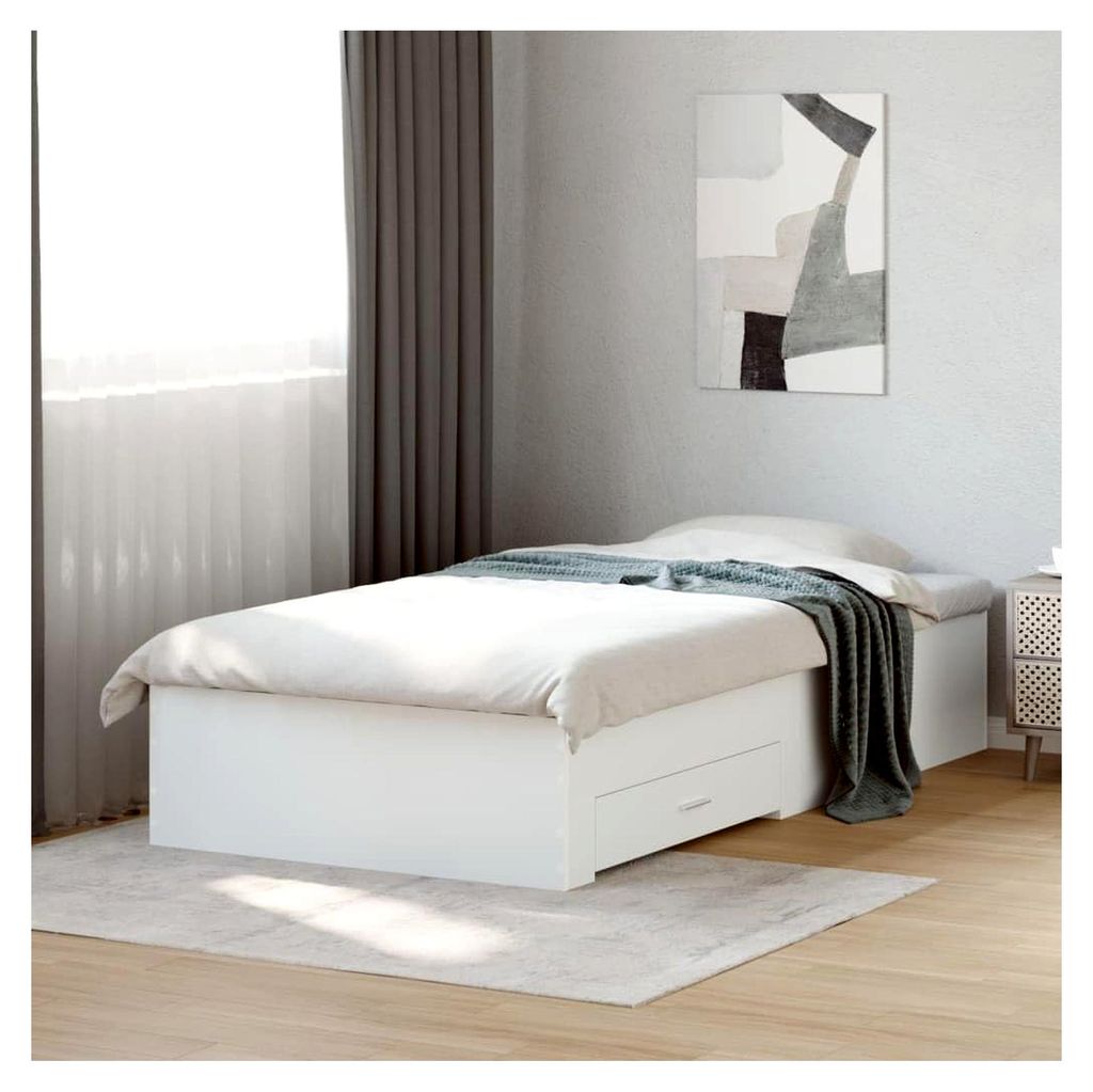 Bettgestell mit Schubladen, weiß, 75 x 190 cm, kleines Einzelbett