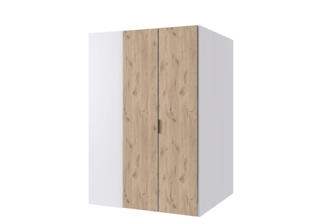 Kleiderschrank Norderney in Weiß und Viking Oak – begehbarer 120 cm mit Drehtüren