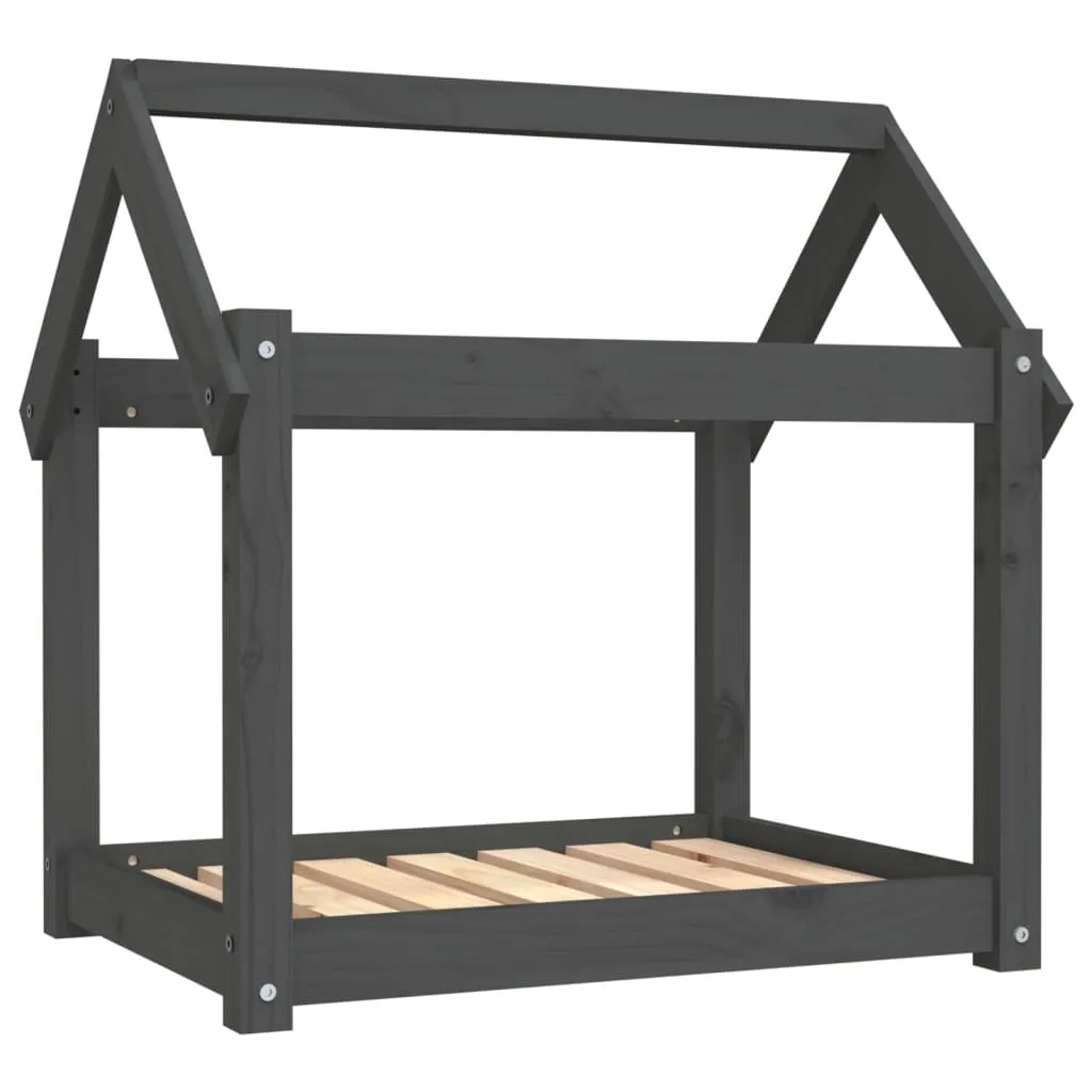 vidaXL Letto in Legno Massiccio Grigio per Cani 71x55x70 cm | Luxury Pet