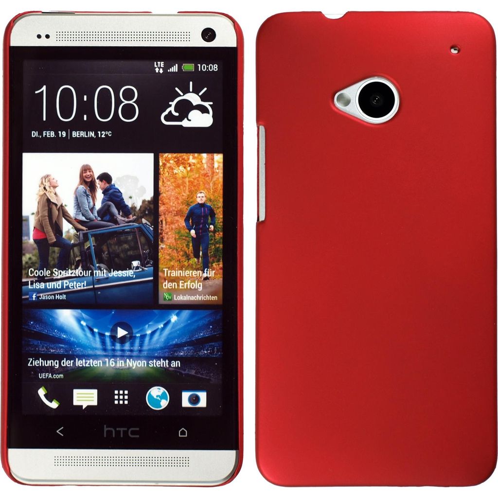 PhoneNatic Case kompatibel mit HTC One - Hülle rot Hard-case + 2 Schutzfolien