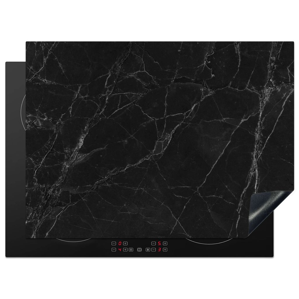 KitchenYeah Herdabdeckplatte Marmor - Schwarz , 70x52cm, Küche Deko, Glaskeramikkochfeld Herdabdeckung, Abdeckplatte fùr Kochfeld