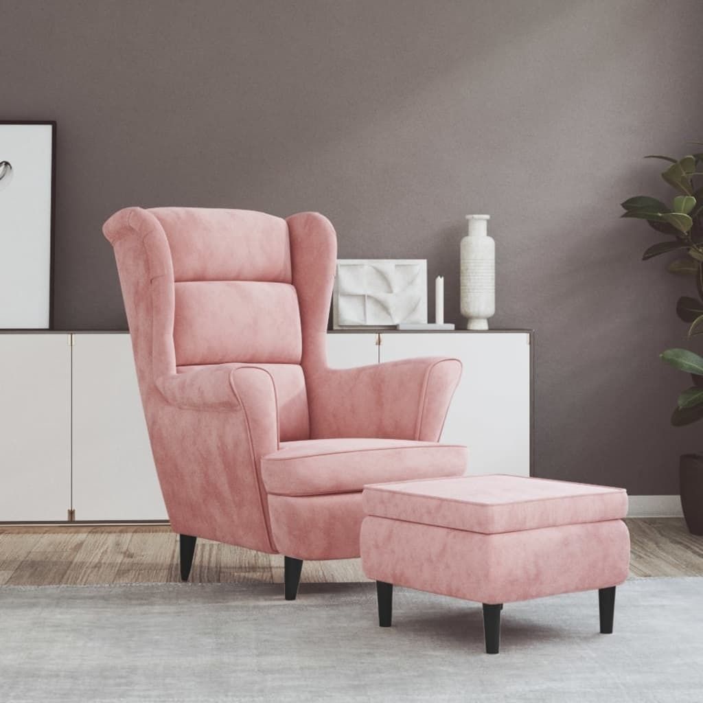 The Living Store Chaise à oreilles avec tabouret Velours Image du produit 
