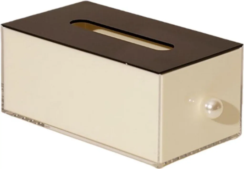 Boîte à Mouchoirs Design Perle en PMMA Beige avec Ouverture Tiroir INF