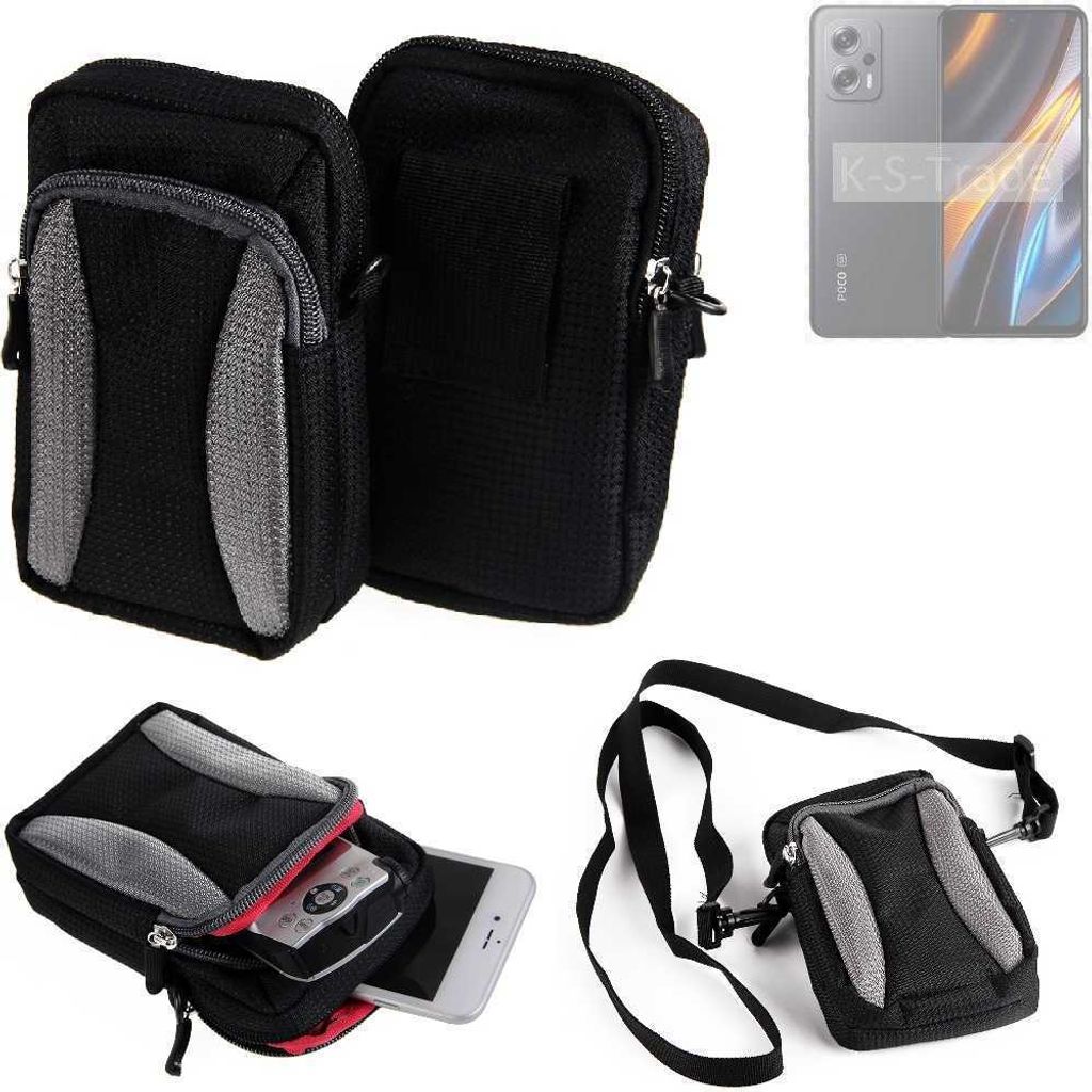 K-S-Trade Holster Schutz Hülle kompatibel mit POCO X4 GT Handy Hülle Gürteltasche Umhängetasche mit Zusatzfach schwarz