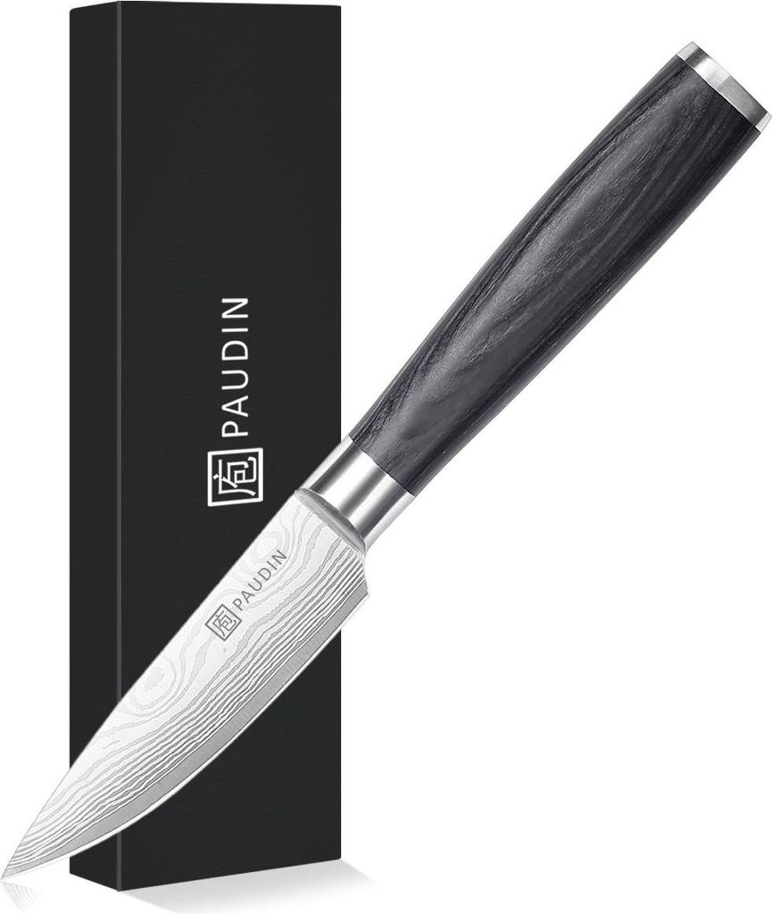 PAUDIN KW6 Japanisches Gemüsemesser – 9 cm – Professionelles Kochmesser aus hochwertigem Kohlenstoffstahl – Damastmuster