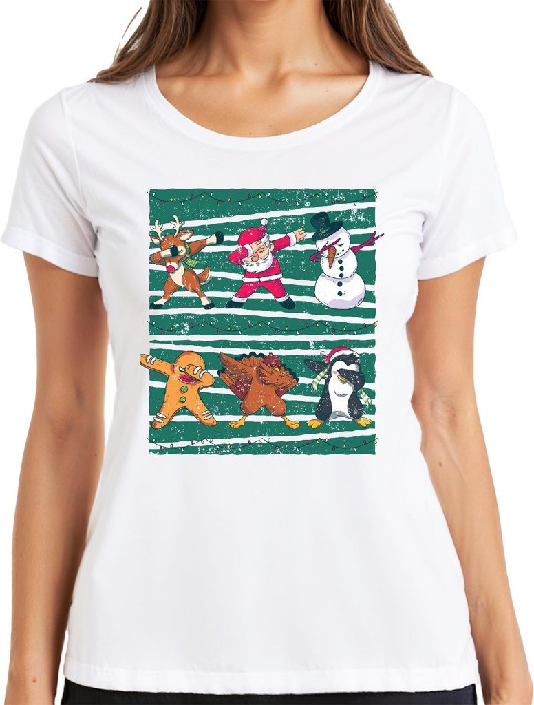 Dabbing Rentier Santa Schneemann - Weihnachten Weihnachtsgeschenk Christmas Damen T-Shirt, Weiß, 3XL
