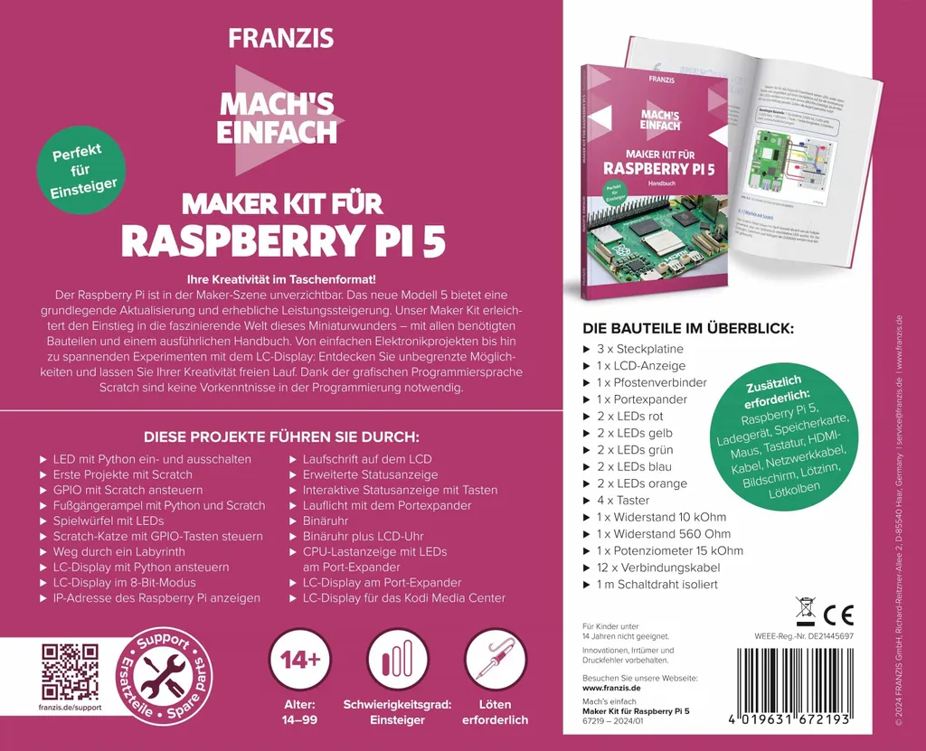 Franzis Kit de fabrication Raspberry Pi 5 complet pour débutant et pro - 6