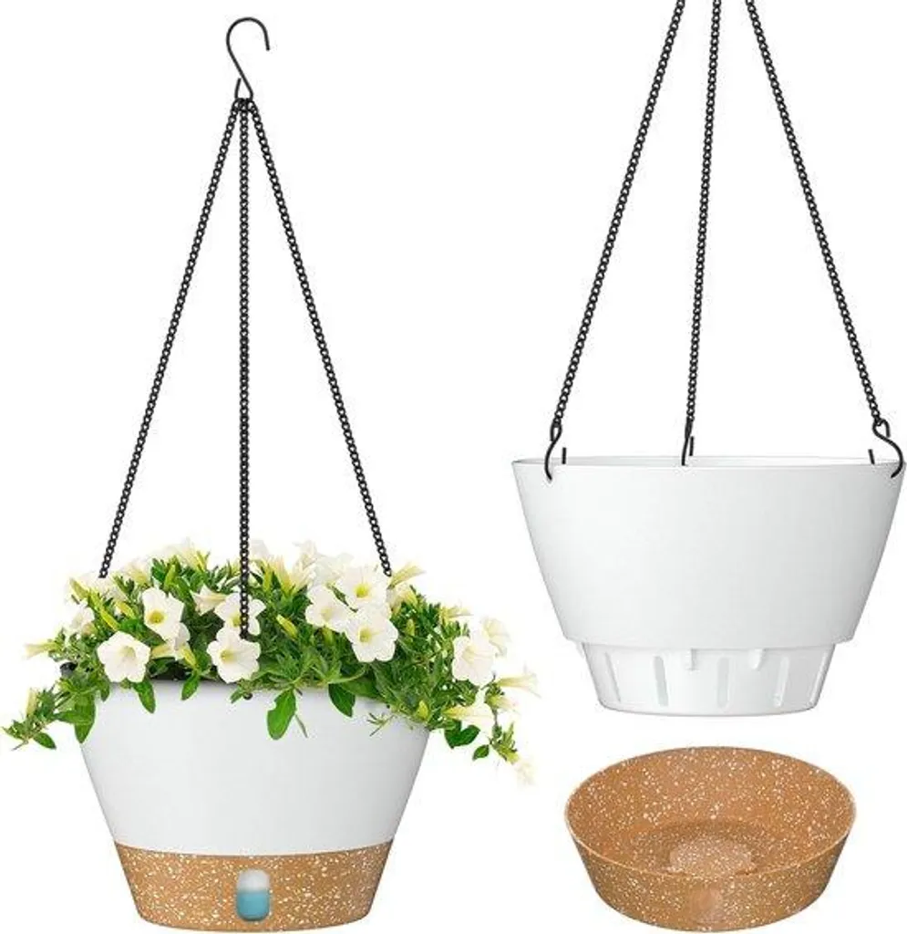 Jardinières suspendues rondes blanches de 20cm pour fleurs et plantes