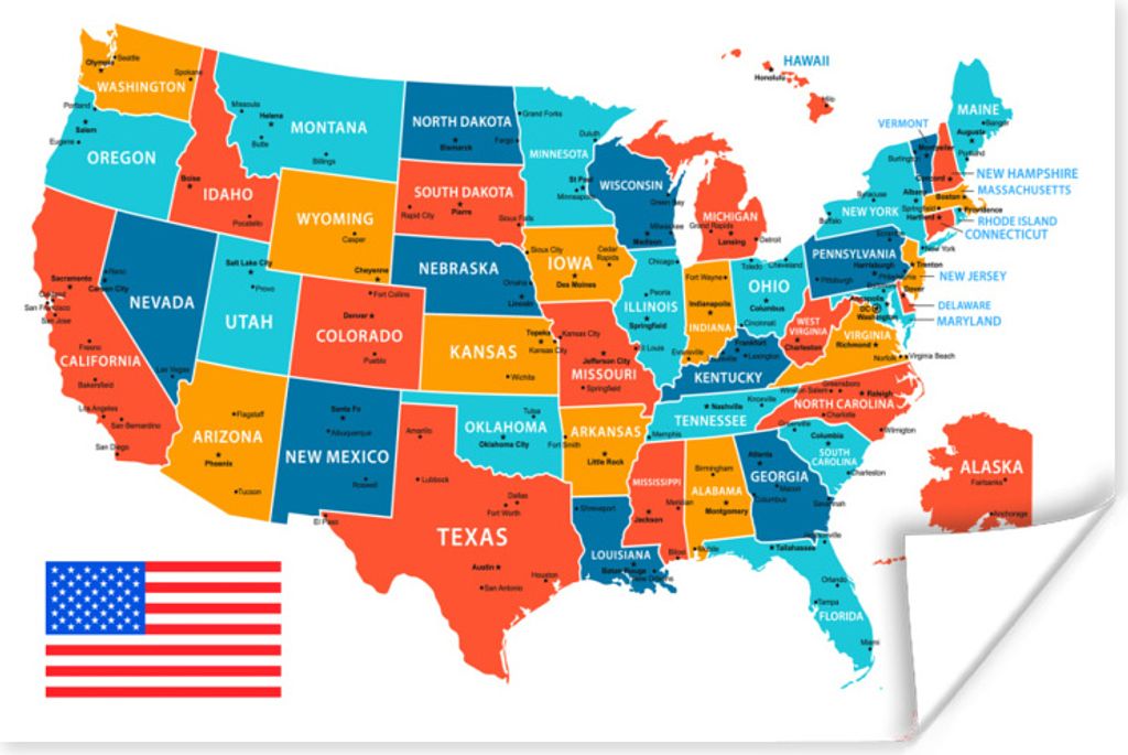 MuchoWow Poster Karte von Amerika in Farbe 180x120 cm - Fotoplakat