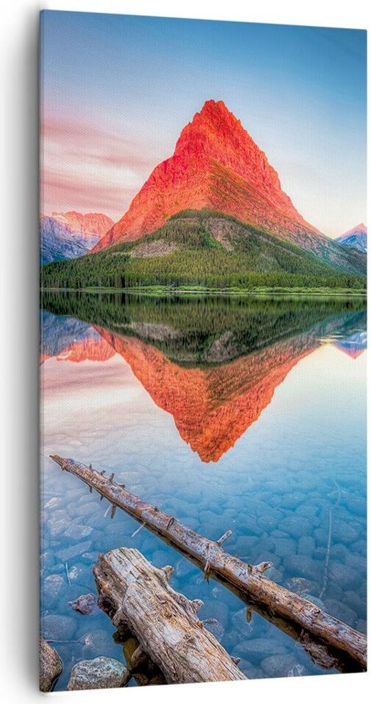 Bild auf Leinwand - Leinwandbild - Einteilig - See Berge Spiegelung - 65x120cm - Wand Bild - Wanddeko - Wandbilder - Leinwanddruck - Bilder - Wandd...