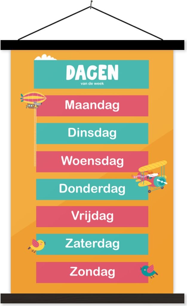 MuchoWow Textilposter Kinderzimmer - Tage - Pädagogisch - Mädchen - Jungen - Kinder - Kinder 40x60 cm mit schwarzem Rahmen - Wanddekorationen