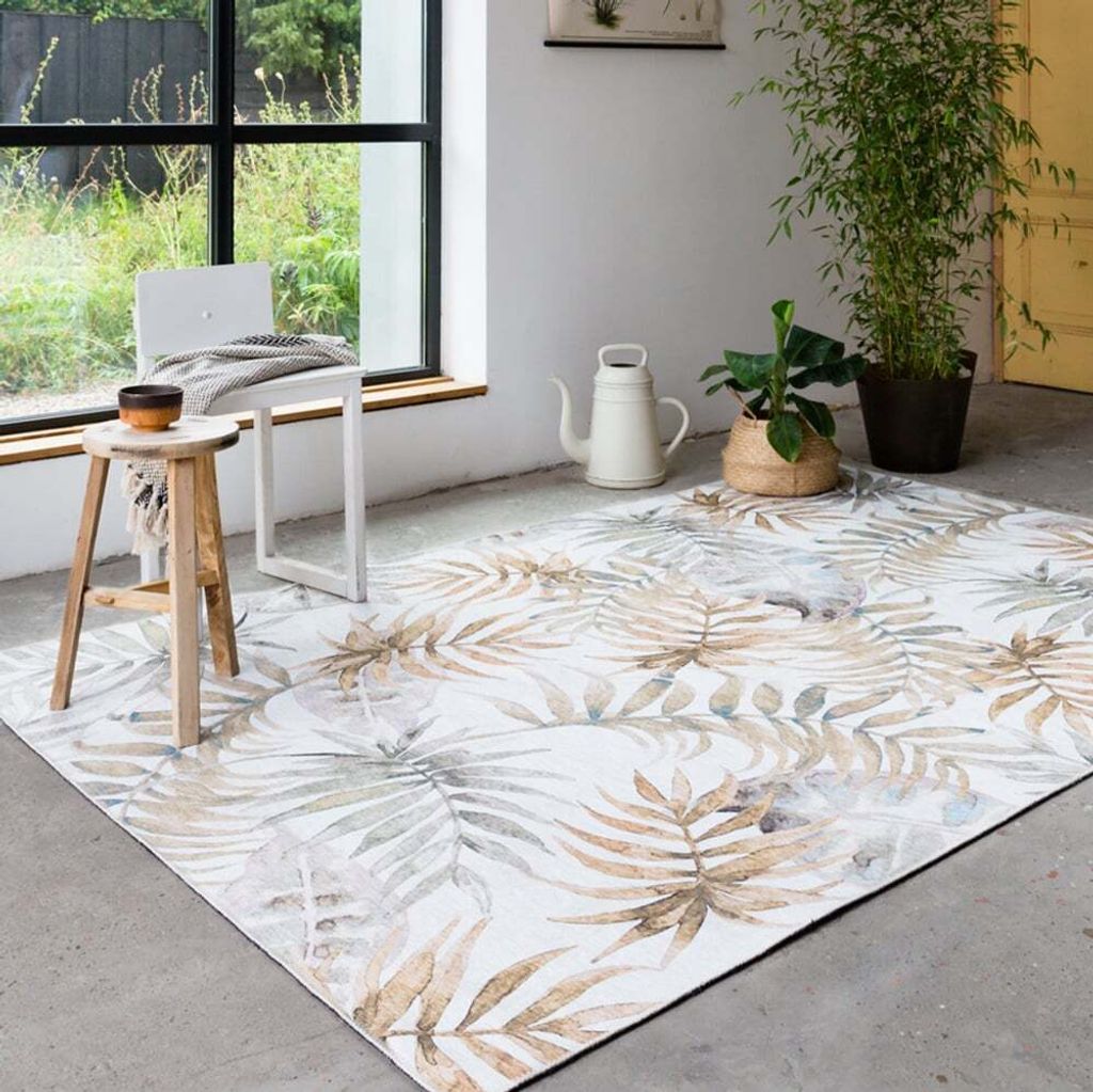 Volero - Boho Teppich - Palmier Blätter Naturel - 80x150 cm - Wohnzimmer, Esszimmer, Schlafzimmer - Boho, Ländlich, Skandinavisch