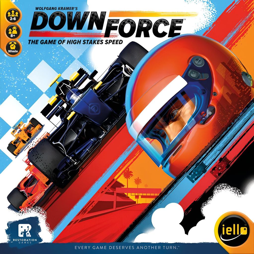 Downforce Brettspiel – Renn- und Wettspiel für 2-6 Spieler, 30 Min., Sprache Englisch