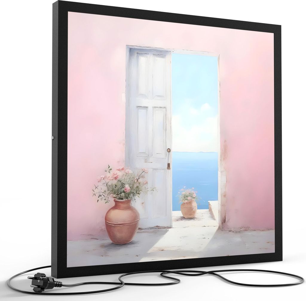 DEQORI LED-Bild & Lampe 60x60 cm Schwarz 'Mediterraner Ausblick' Leuchtbild LED Leuchte