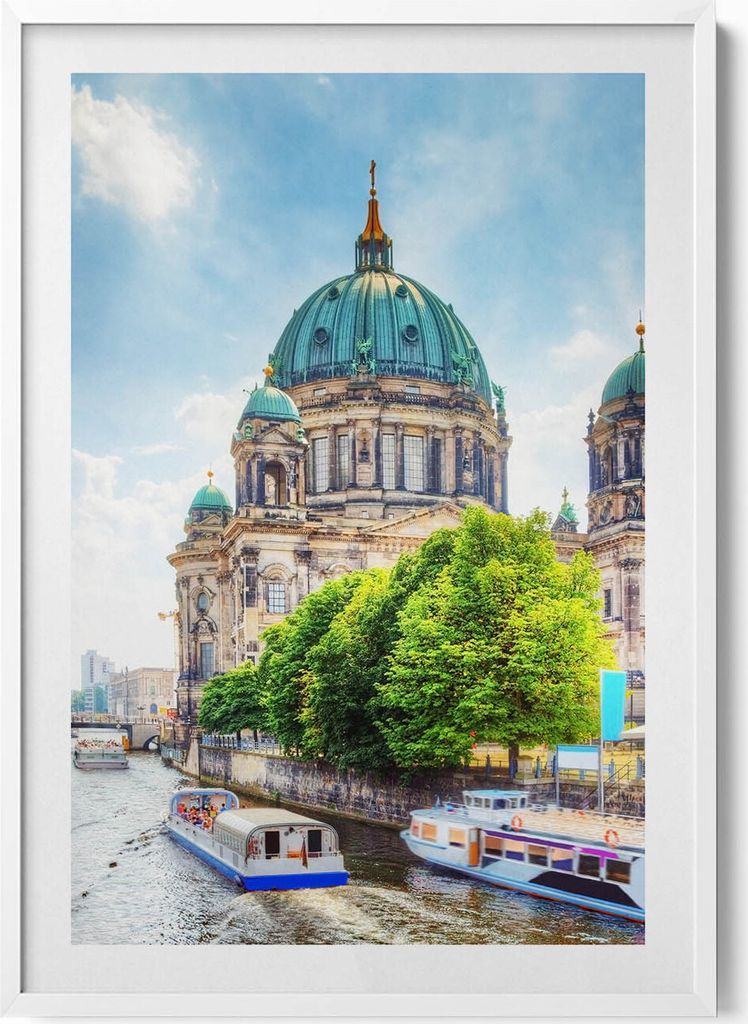 Berliner Dom Deutschland– Wandbild mit Rahmen – Gerahmtes Bild – Wanddekoration – 70x100 cm – Weiß Rahmen