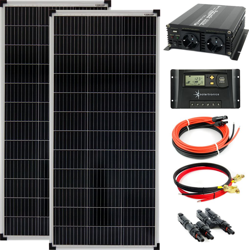 Solar Set 12V 2x100 Watt Solarpanel 20A Laderegler 1000W Produktbild 