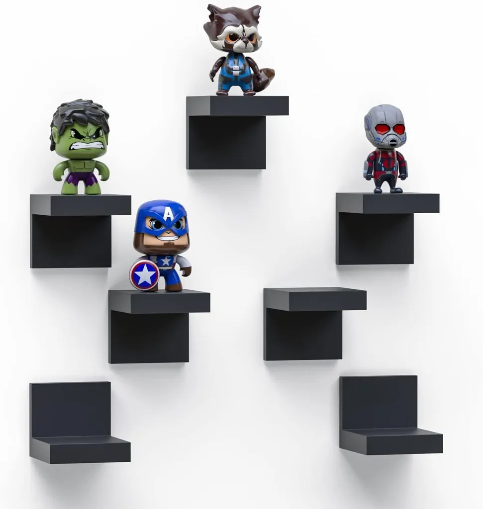 Lot de 7 petites étagères murales noires avec rebords de 10,2 cm de large